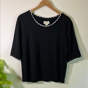 Maeve Black and White Fitted Ribbed 3/4 Sleeve Blouse